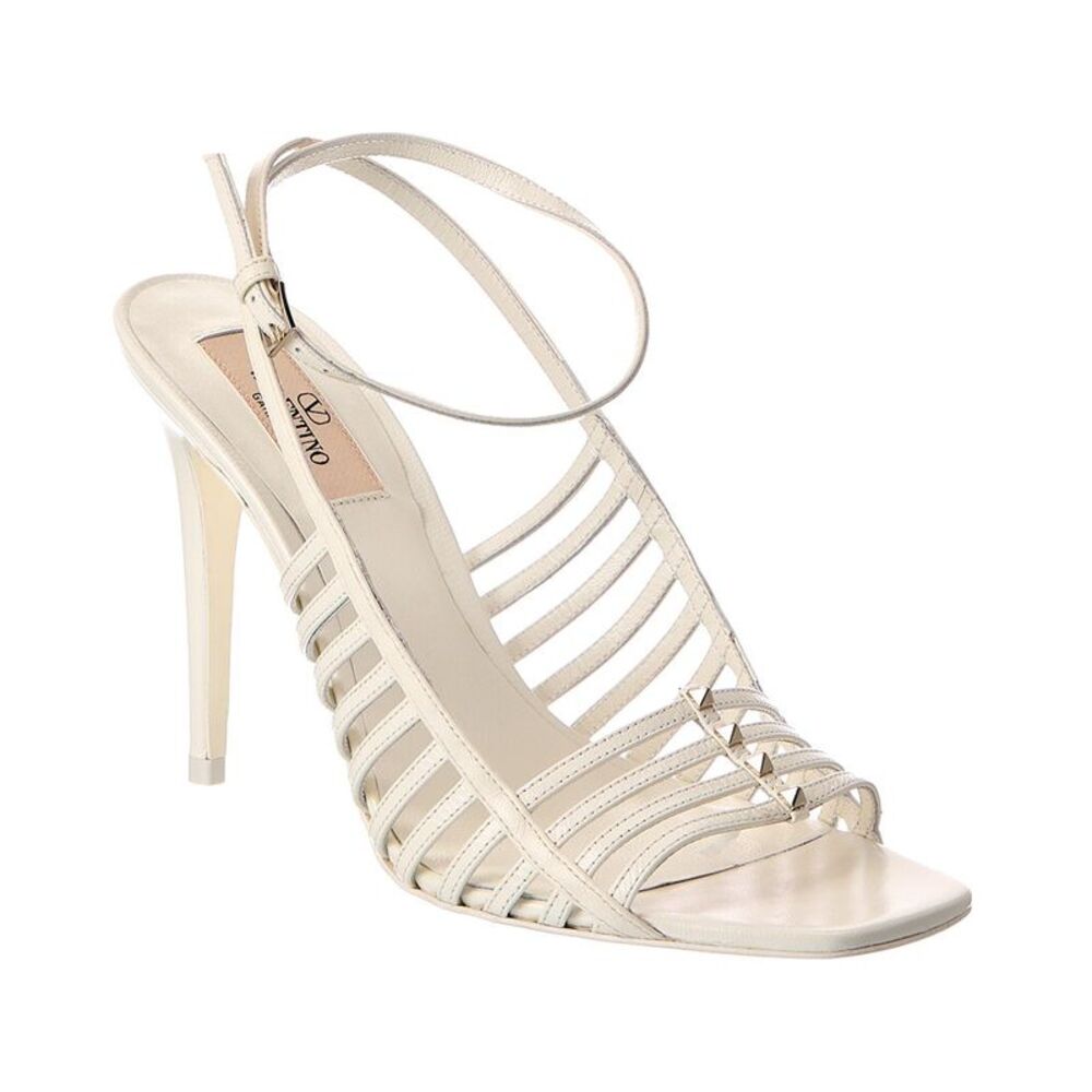 Valentino Rockstud 100 Leather Sandal, White
